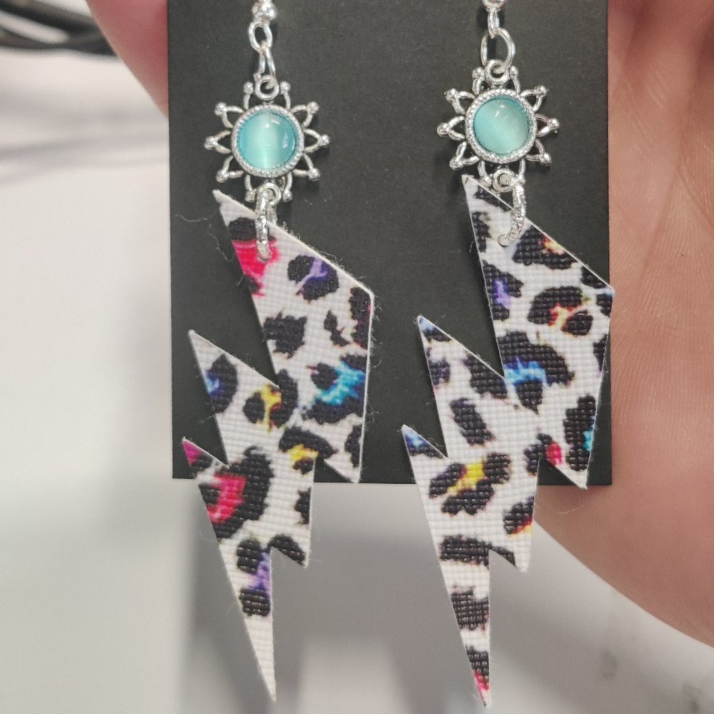 925 stamped wires, Lisa Frank inspired print earrings